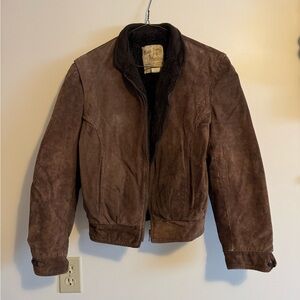 Brown Suede Bomber Jacket with Sherpa Lining